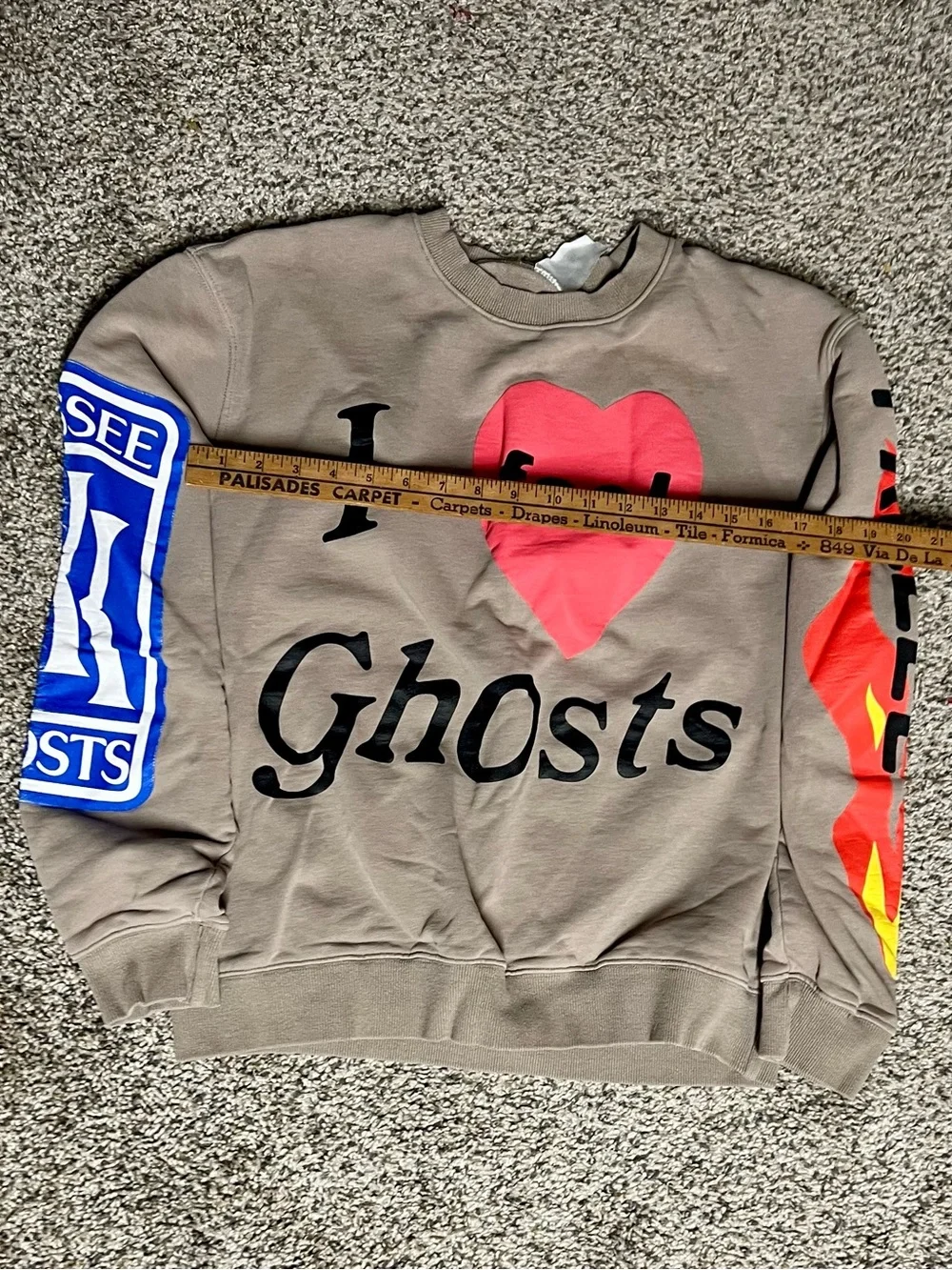 Taupe Crewneck Sweatshirt with Red Heart Graphic